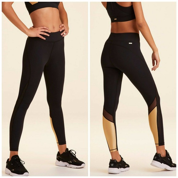 Alala Pants - Alala Heroine Tight Leggings Black Gold Mesh $110 Medium